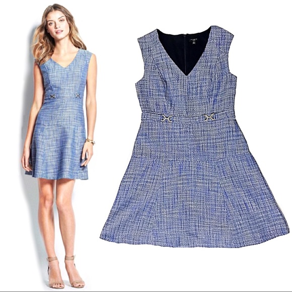 Ann Taylor Dresses & Skirts - ✨SALE✨AnnTaylor Tweed Blue Dress with Gold Details